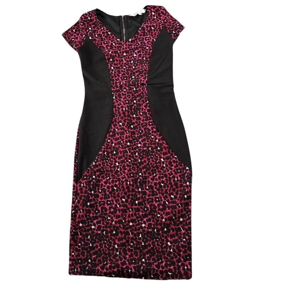 Marilyn Monroe Red, Pink &‎ Black Bodycon Leopard Print Midi Dress, Size Medium